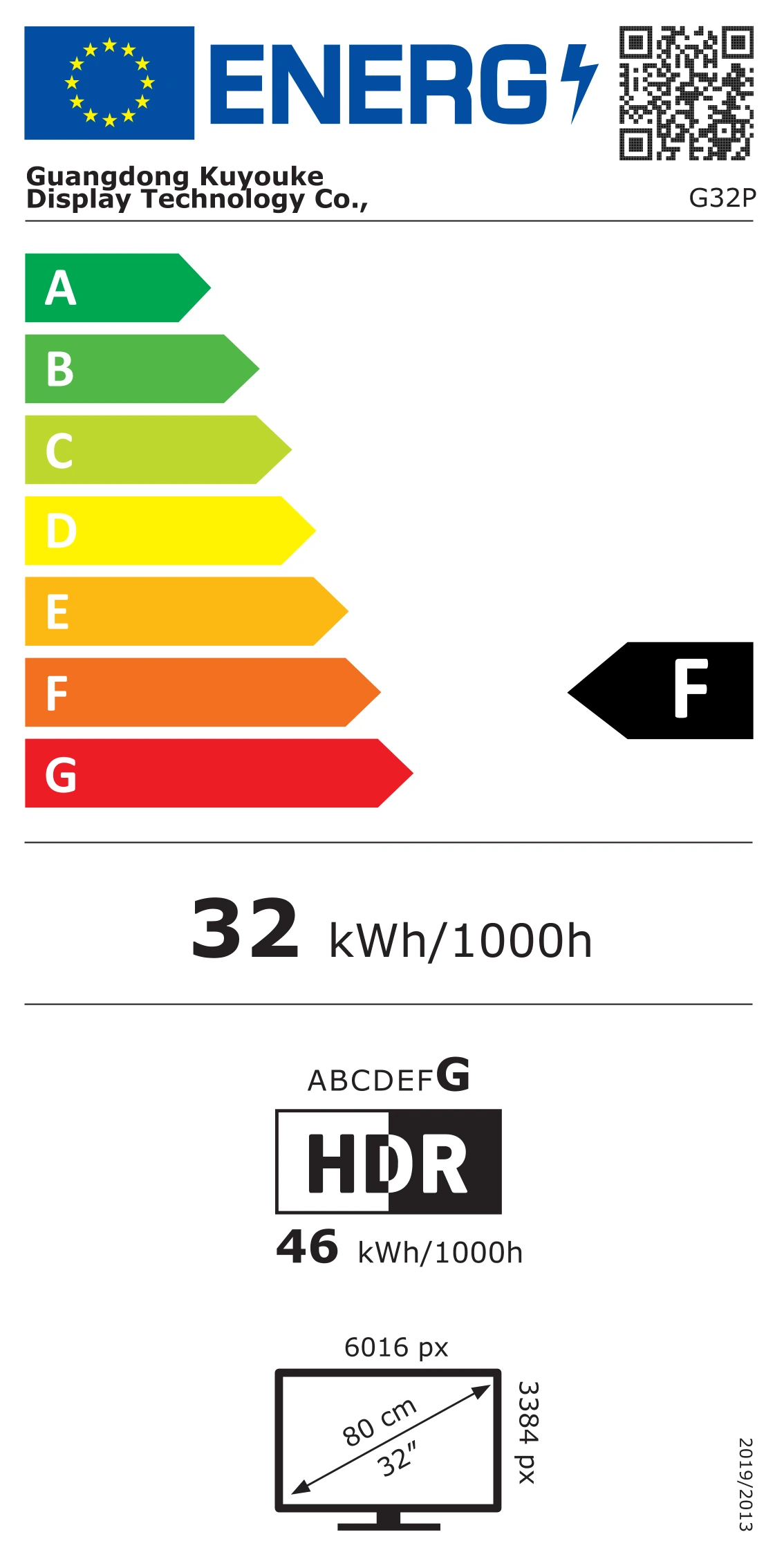 EU-energielabel van de Kuycon G32P, klasse F