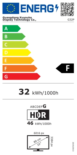 EU-energielabel van de Kuycon G32P, klasse F
