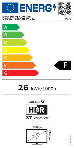 EU-energielabel van de Kuycon P27Z, klasse F