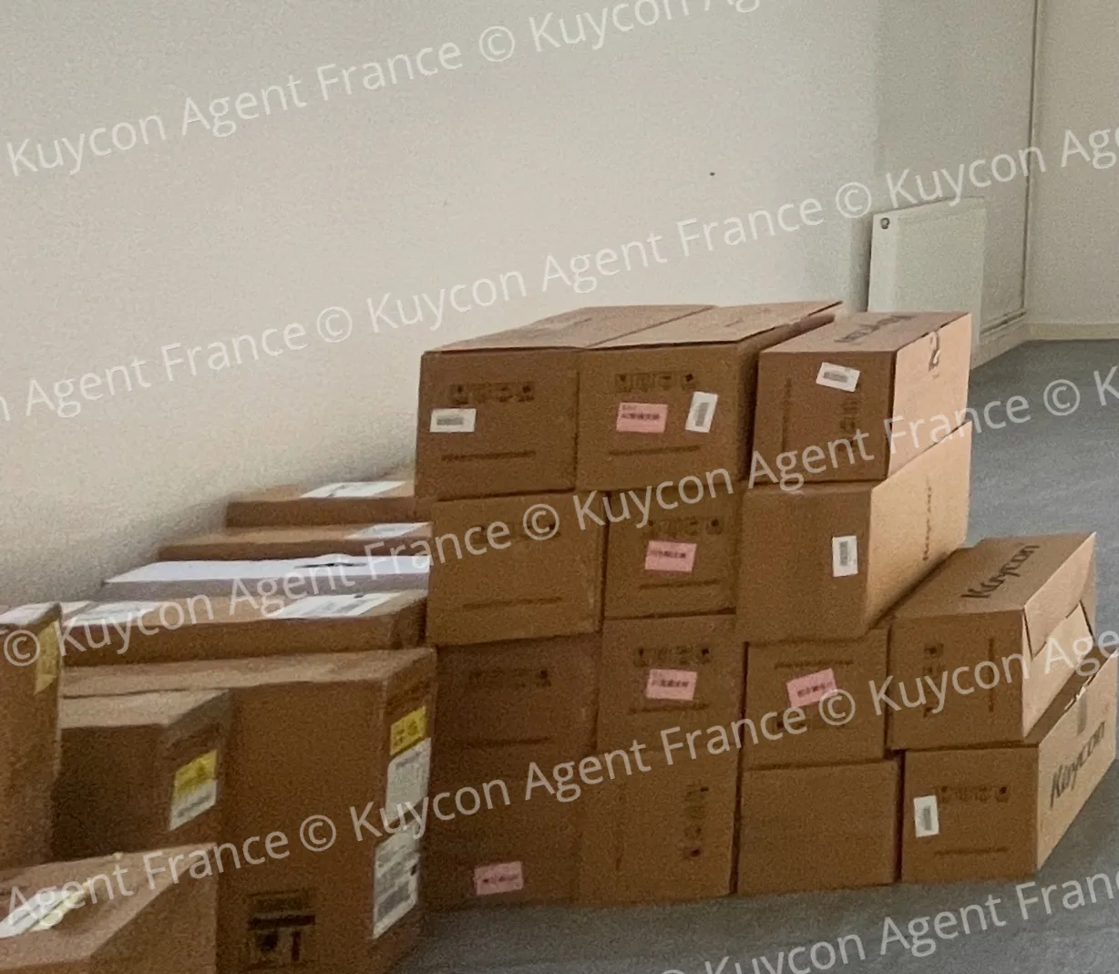 Packed Kuycon monitors ready for shipping